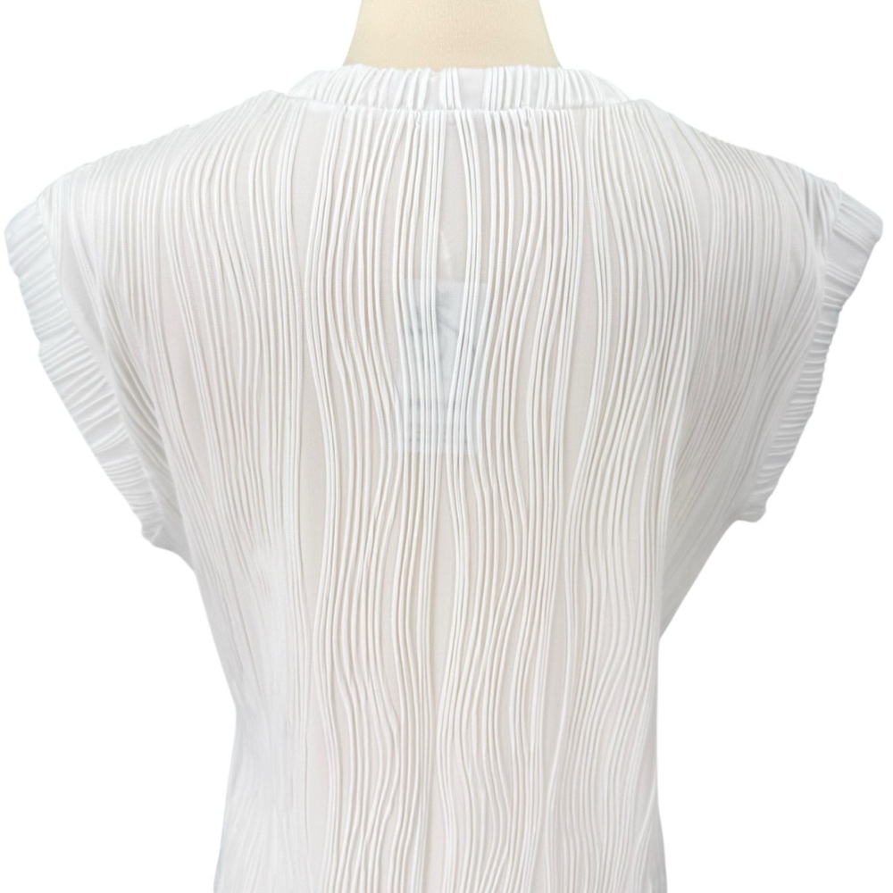 Moshu Amazon White Textured Semi Sheer Cap Sleeve Dressy Blouse - Picture 7 of 15